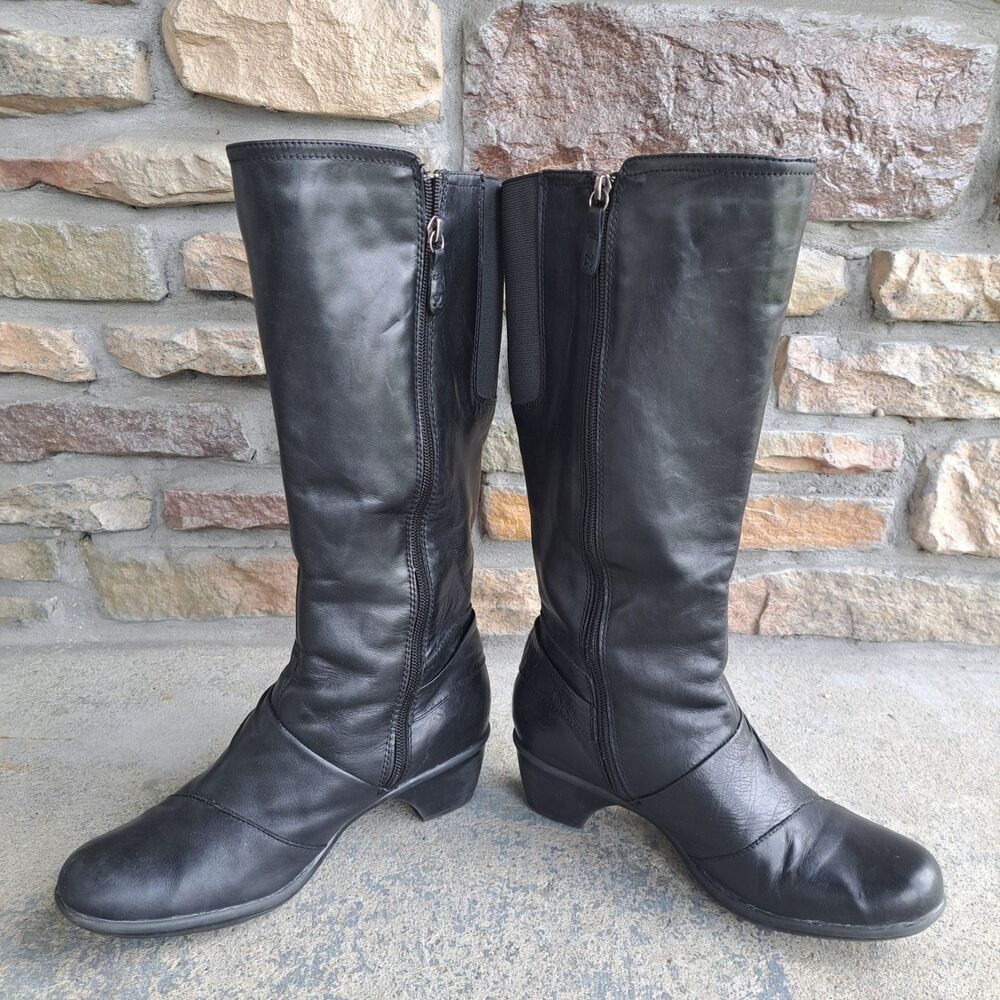 Clarks Wish Excite Knee High Leather Riding Boots Elastic Calf Ext Womens 9M - Picture 5 of 14